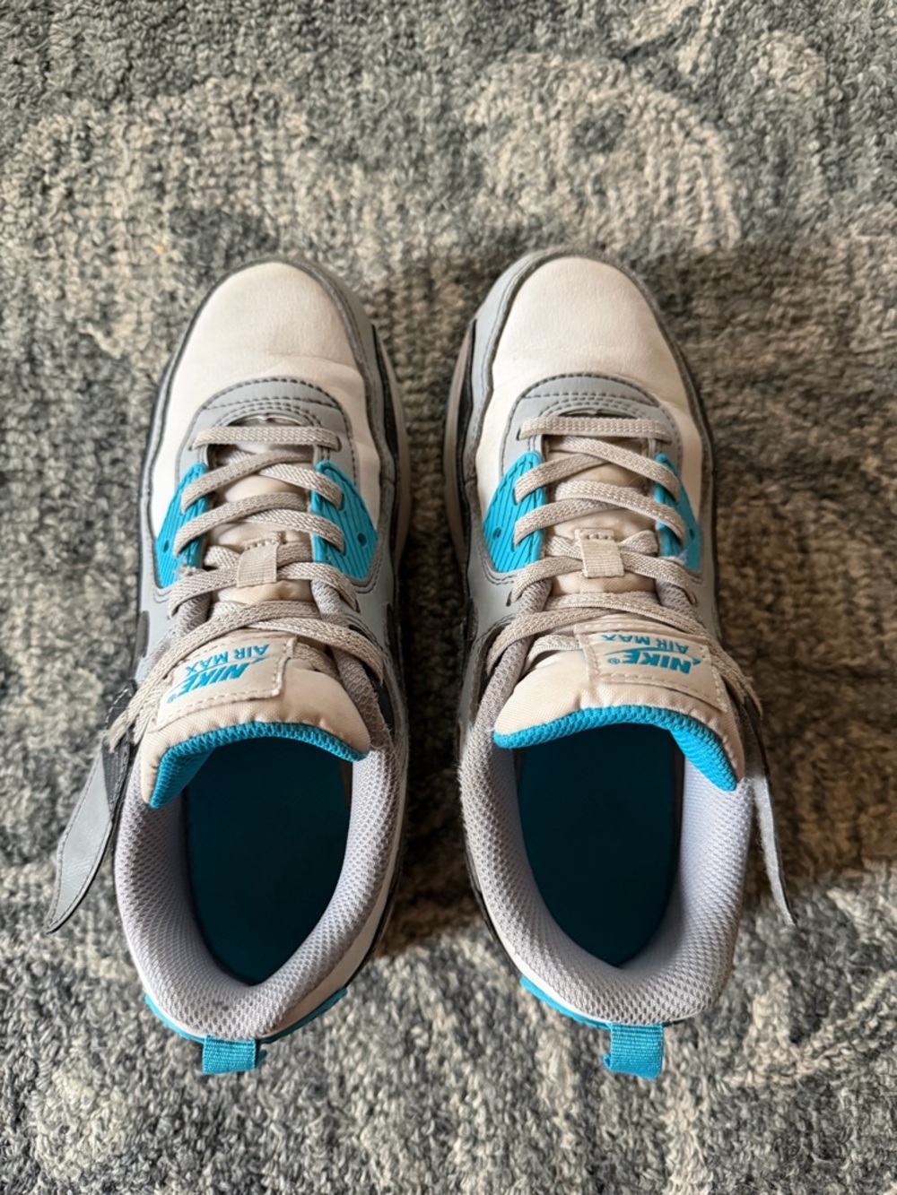 Nike Air Max 90 in White, Gray, Black & Teal Blue - Picture 2 of 7
